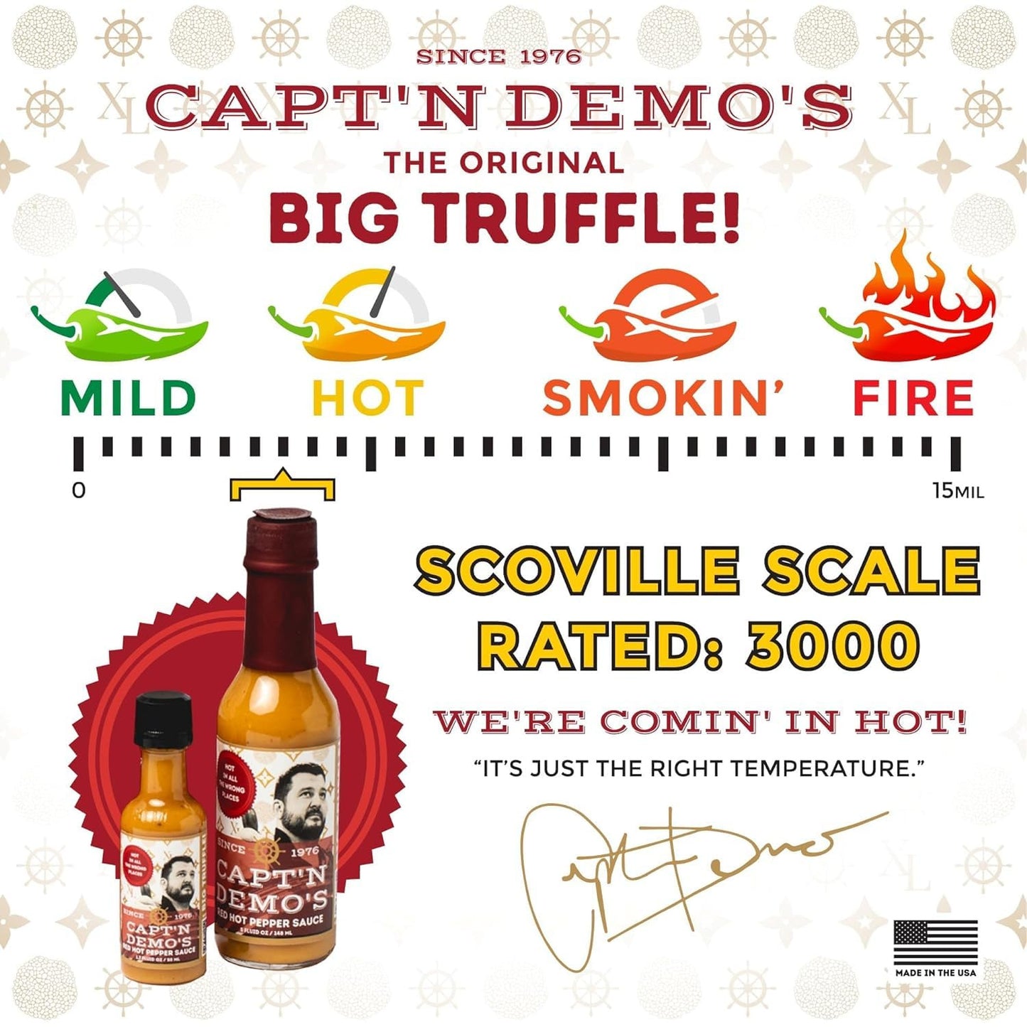 CAPTAIN Demo'S QUAD-DRUFFLE TRUFFLE Red Hot Pepper Sauce - Four Bottle Pack with