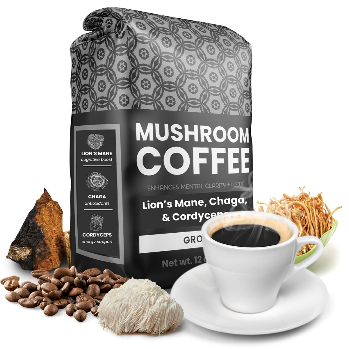 Organic Medium Roast Mushroom Coffee - Organic Lions Mane, Chaga, and Cordyceps