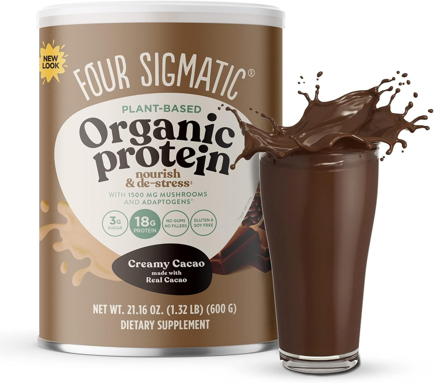 Organic Plant-Based Protein Powder Creamy Cacao Protein with Lion’S Mane, Chaga,