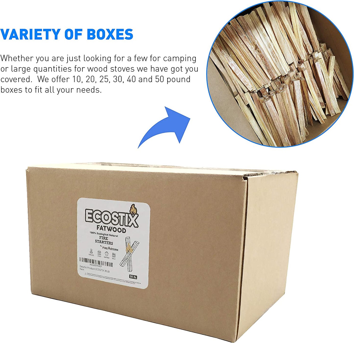 Eco-Stix Fatwood Fire Starter Kindling Firewood Sticks Bulk Packaged Firestarter