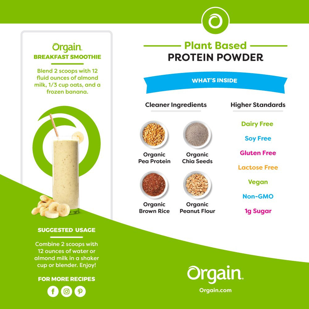 Organic Vegan Protein Powder, Peanut Butter - 21G Plant Protein, 5G Prebiotic Fi