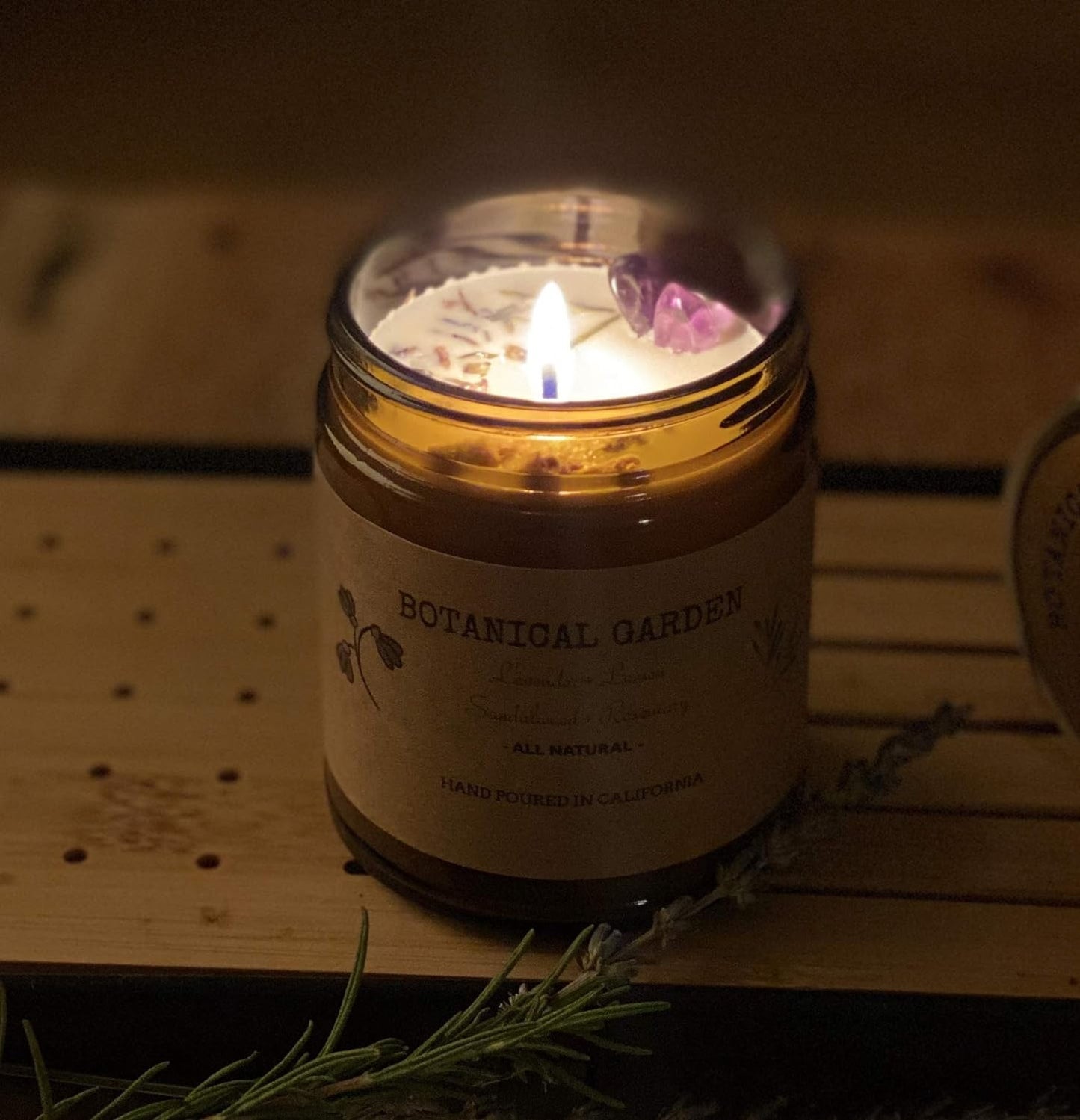 Aromatherapy Organic Lavender Natural Soy Wax Candle | Dry Flowers - Rosemary Sa