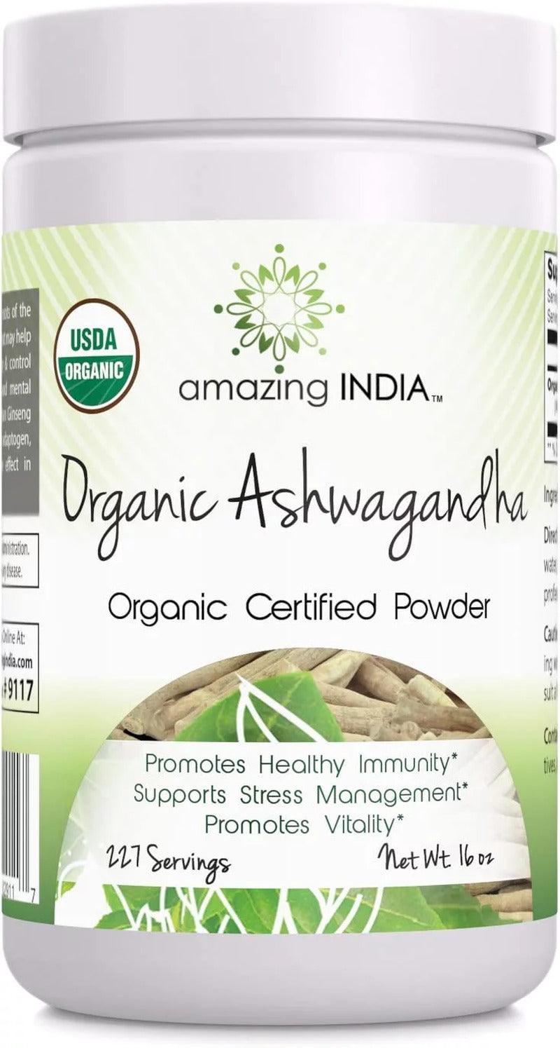 Organic Ashwagandha, Organic Certified Powder, 16 Oz (454 G)