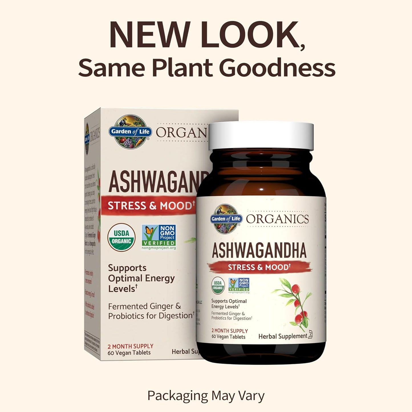 Organics Ashwagandha Stress, Mood & Energy Support Supplement with Probiotics &