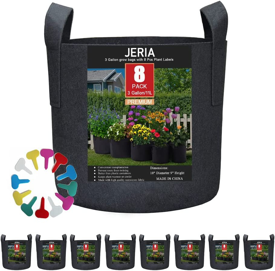 8-Pack 3 Gallon Grow Bags, Aeration Fabric Pots with Handles, Heavy Duty Thicken