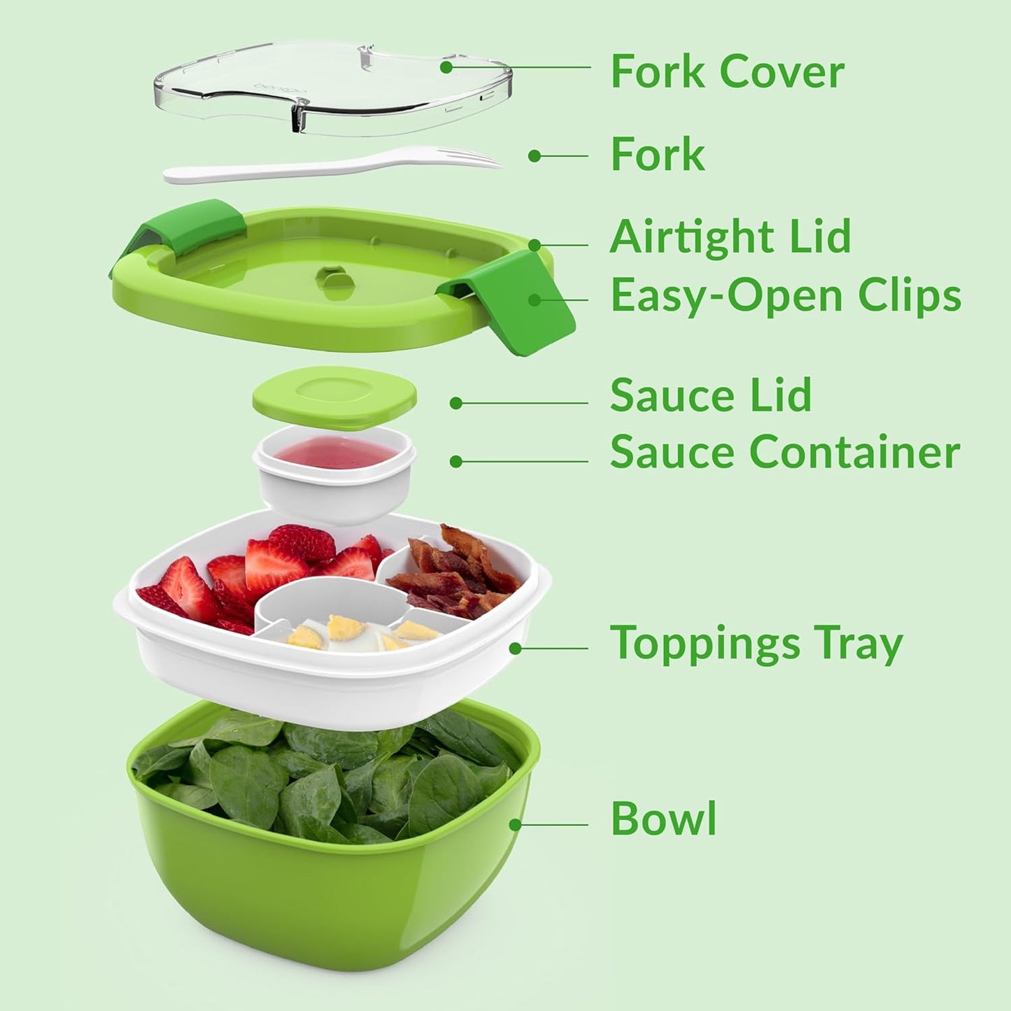 ® All-In-One Salad Container - Large Salad Bowl, Bento Box Tray, Leak-Proof Sauc