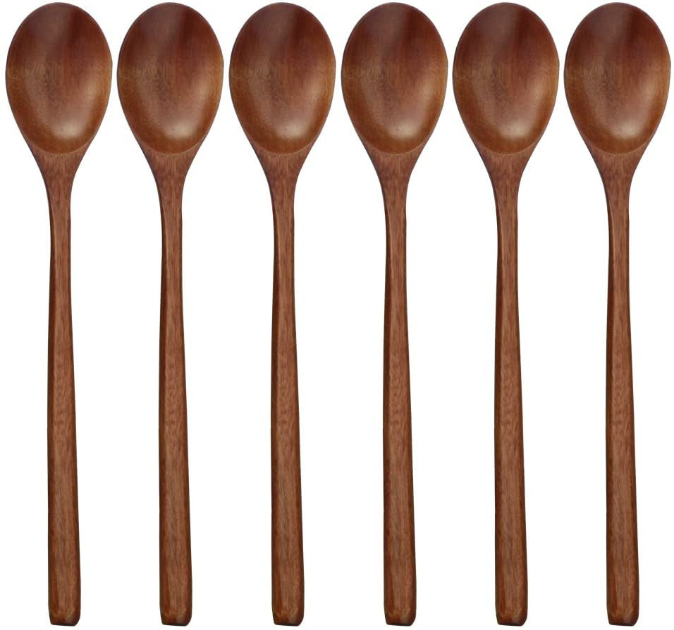 Wooden Spoons, 6 Pieces 9 Inch Wood Soup Spoons for Eating Mixing Stirring, Long