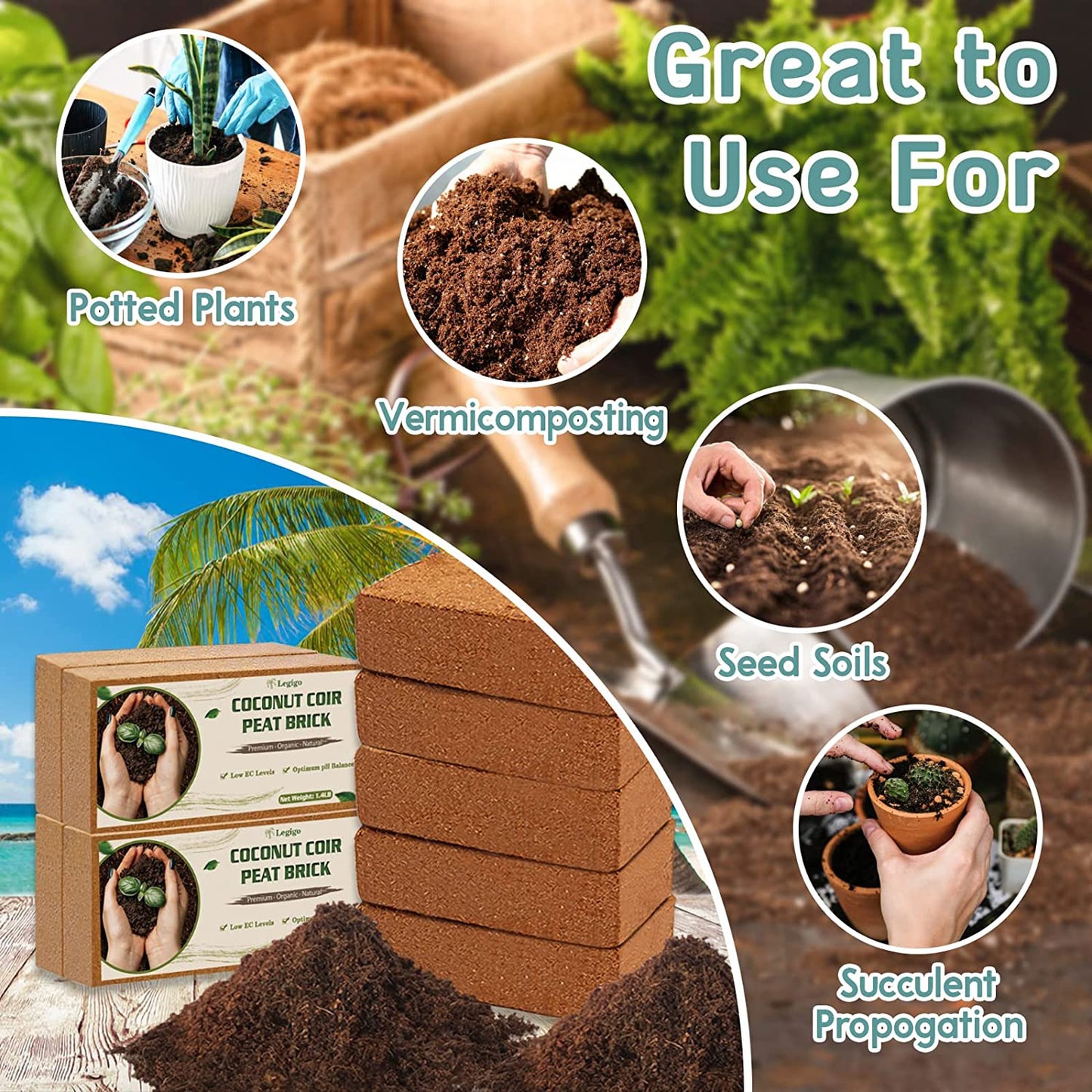 4 Pack Premium Coco Coir Brick for Plants- 100% Organic Compressed Coconut Coir