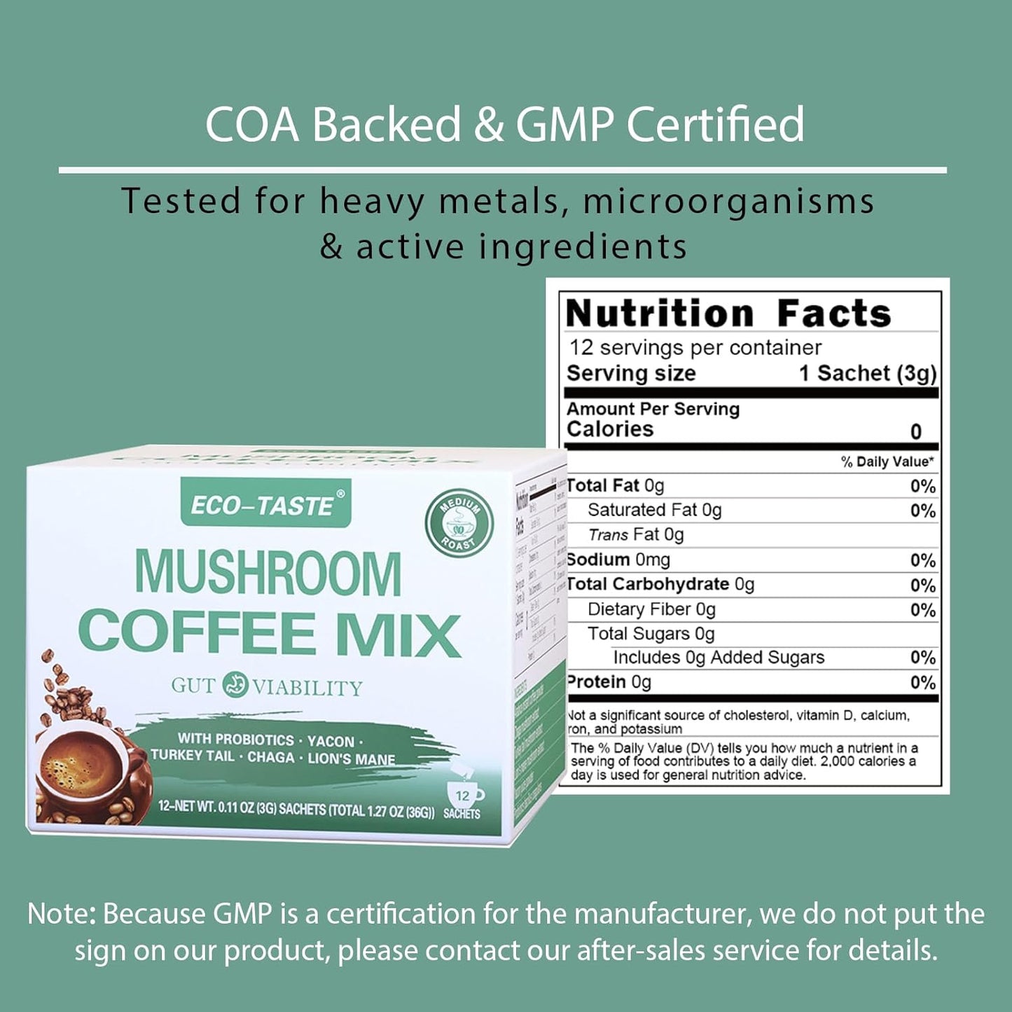 Mushroom Coffee Mix, Designed for Gut-Health with Chaga, Lion'S Mane, Turkey Tai