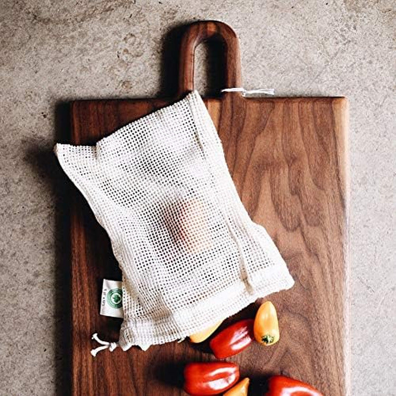 Reusable Cotton Mesh Produce Bags - 100% Organic Cotton, Durable, Double Stitche