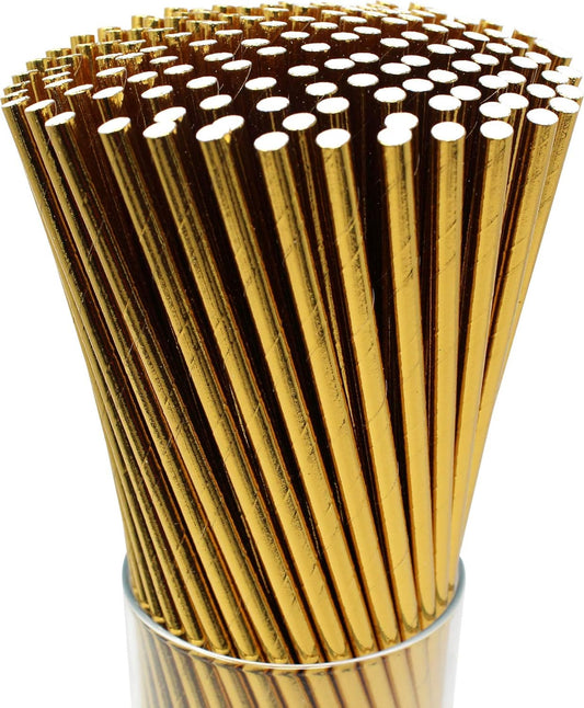 150-Pack Biodegradable Gold Paper Straws - Disposable Drinking Gold Straws - Gol