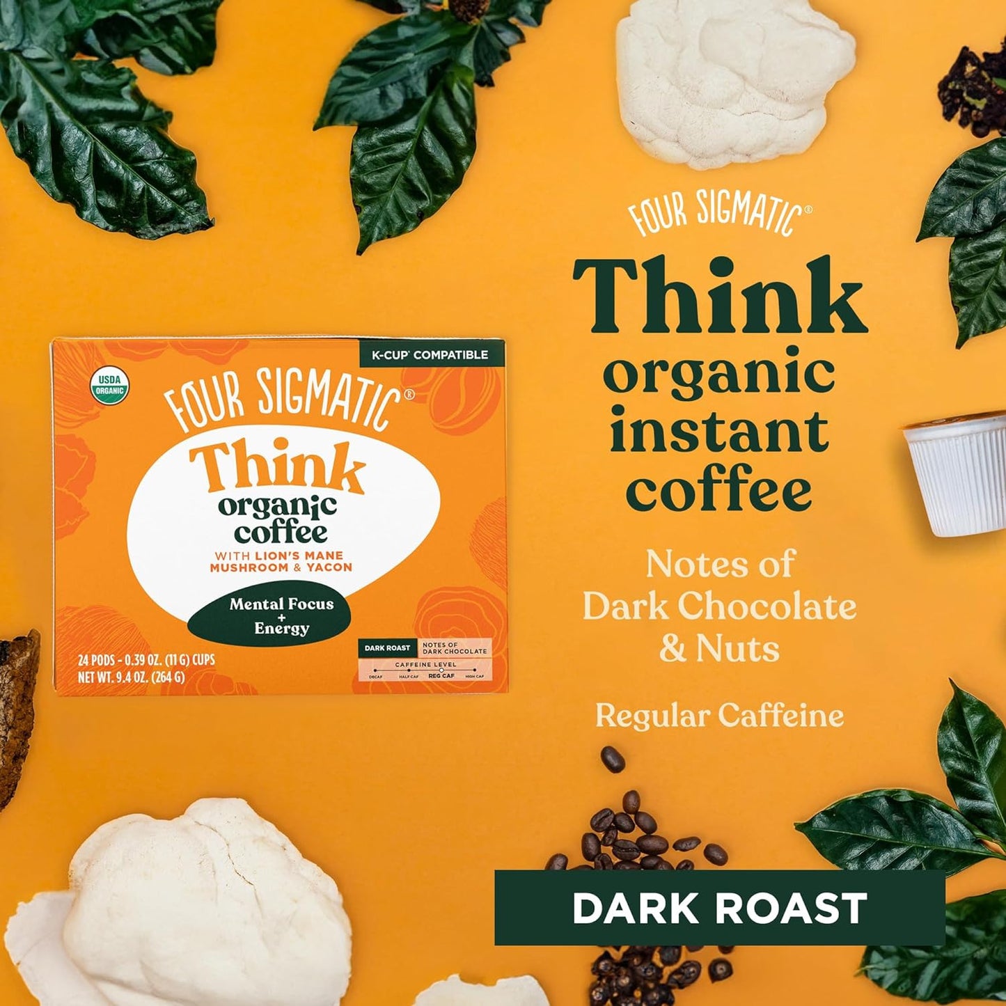 Mushroom Coffee K-Cups | Organic and Fair Trade Dark Roast Coffee with Lion’S Ma