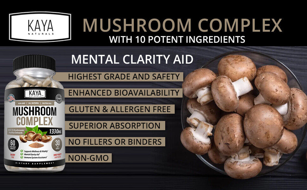 10X Mushroom Complex Supplement, Lions Mane, Reishi, Shiitake, Immune Capsule