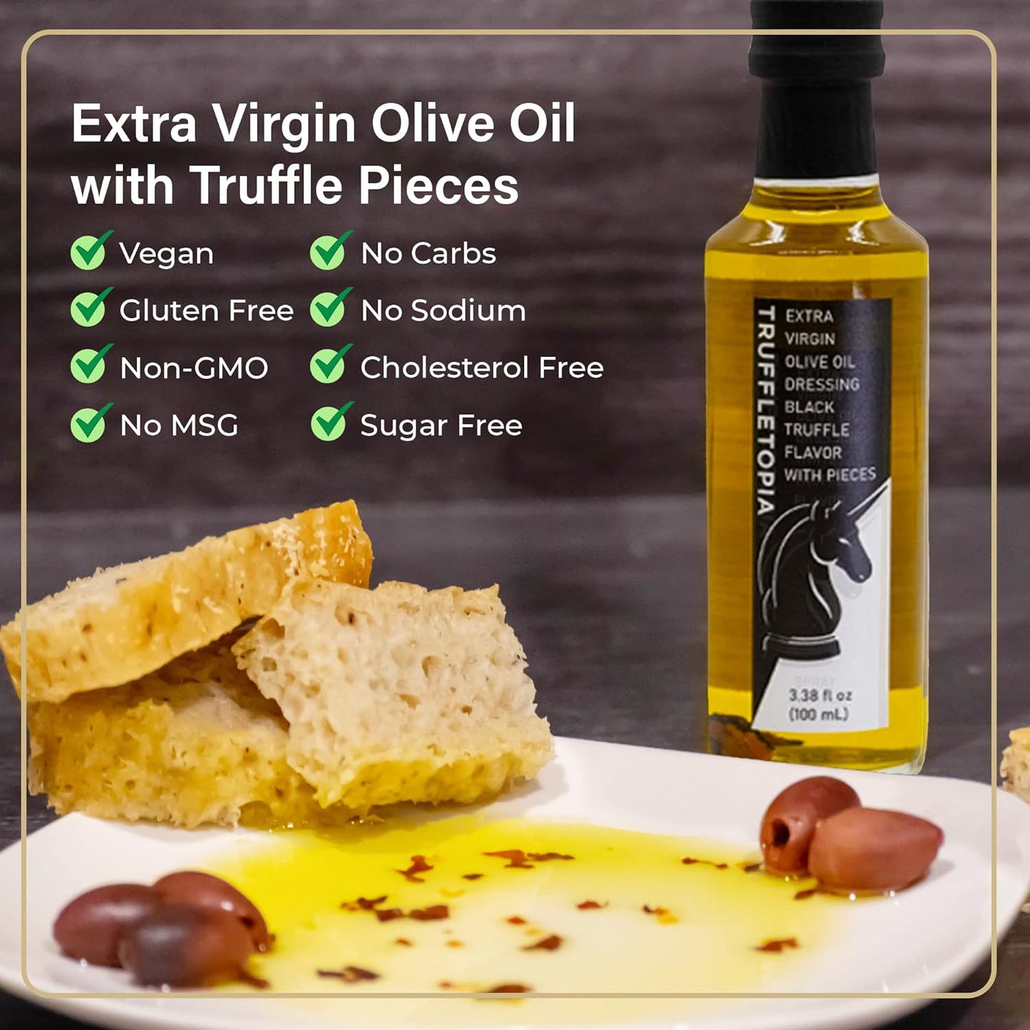 | Black Truffle Extra Virgin Olive Oil Dressing with Real Truffles | Cold Presse