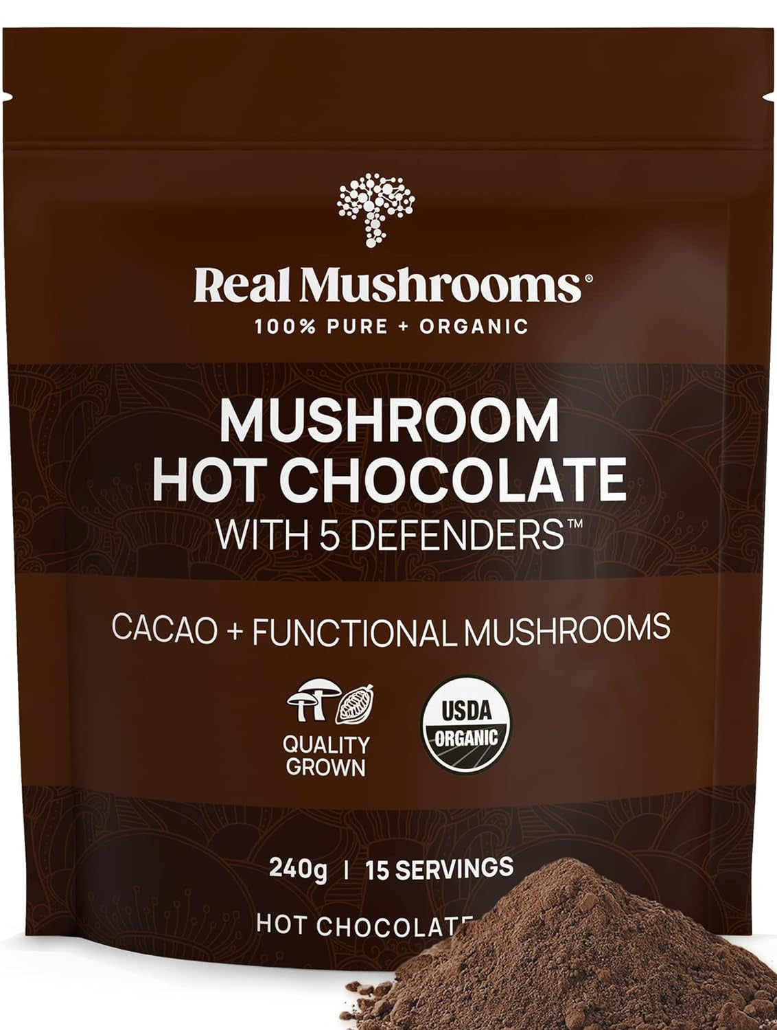 Organic Hot Chocolate Mix with 5 Defenders (Turkey Tail, Chaga, Maitake, Shiitak