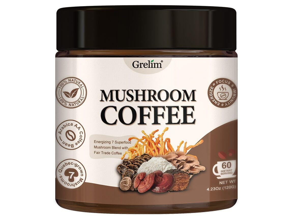 Mushroom Coffee (60 Servings) with 7 Superfood Mushrooms, Great Tasting Arabica