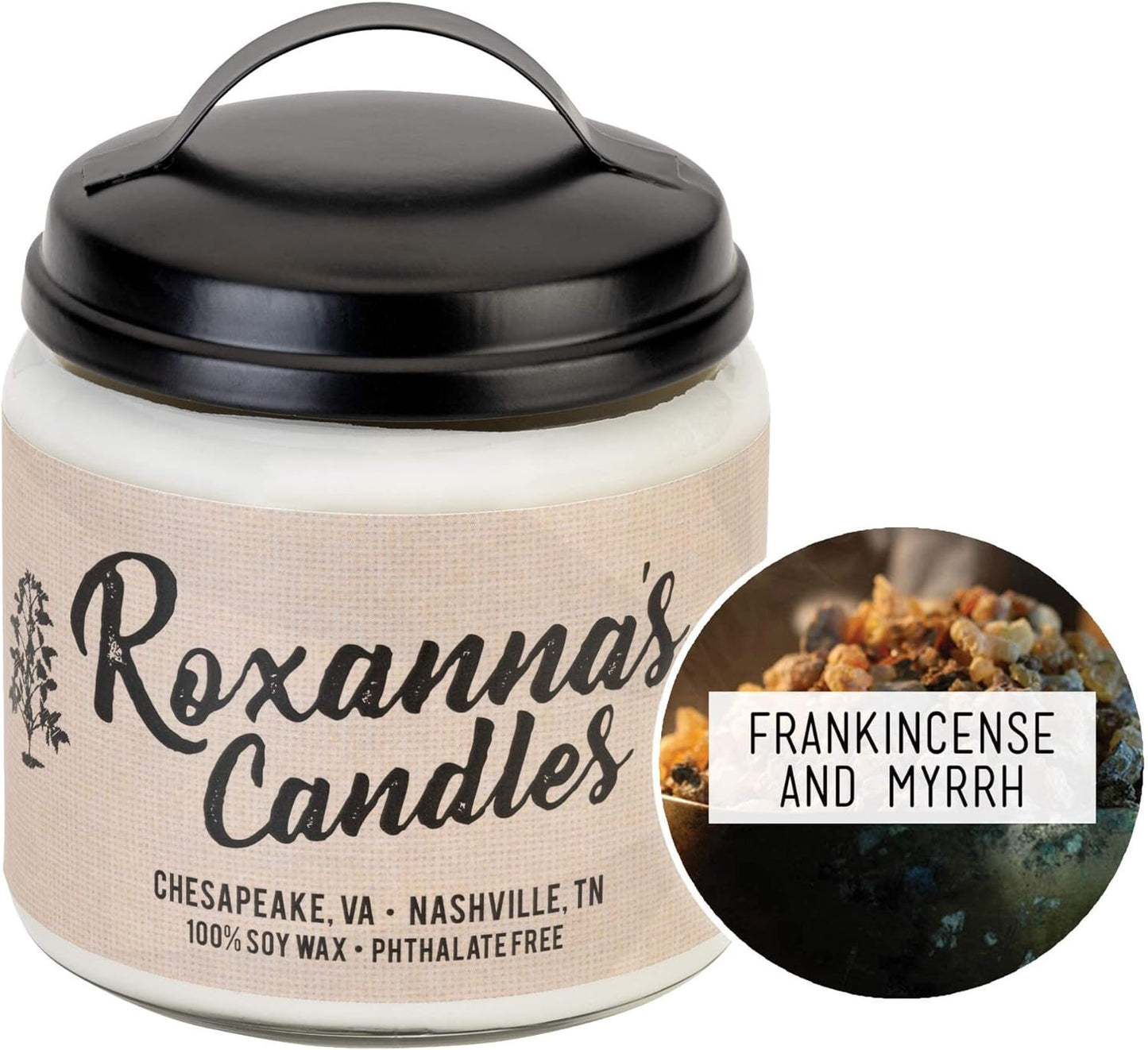 Frankincense & Myrrh Scented Soy Candle with Crackling Wooden Wick | Handmade Ar