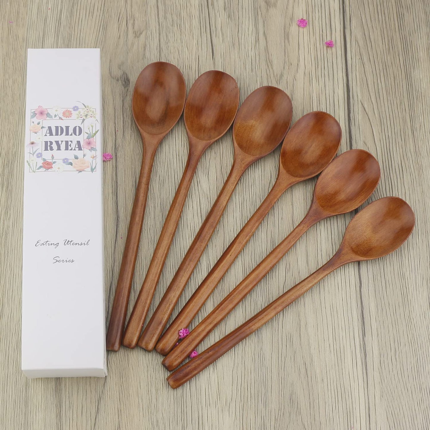 Wooden Spoons, 6 Pieces 9 Inch Wood Soup Spoons for Eating Mixing Stirring, Long