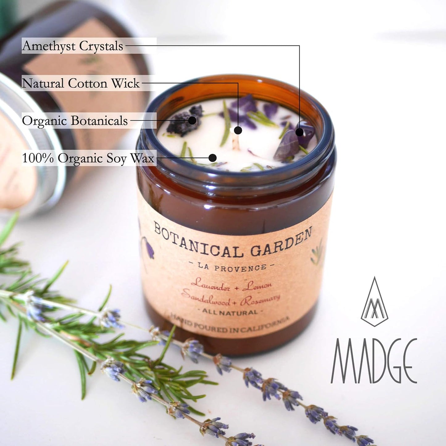 Aromatherapy Organic Lavender Natural Soy Wax Candle | Dry Flowers - Rosemary Sa