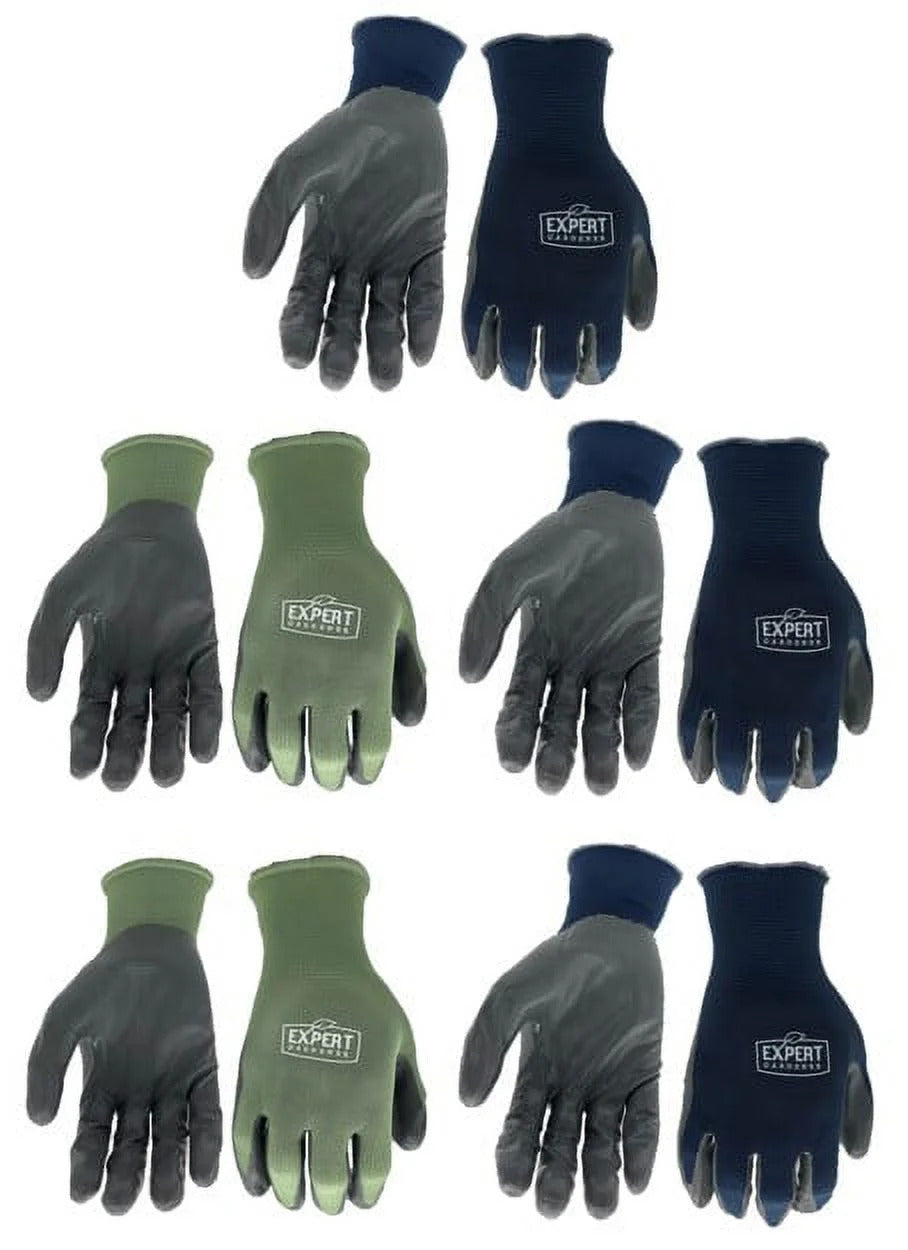 5 Pair Nitrile Garden Gloves, Medium