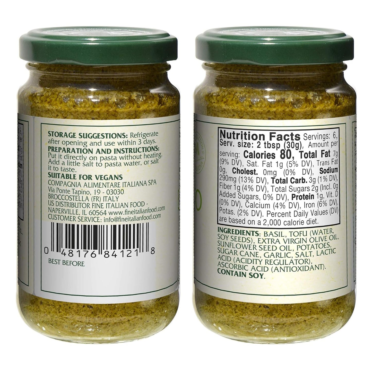 Vegan Basil Pesto, 6.7Oz (Pack of 2), Product of Italy