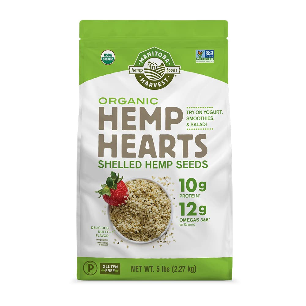 Organic Hemp Seeds, 5 Lb; 10G Plant Based Protein and 12G Omega 3 & 6 per Srv |