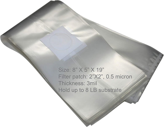 -Mushroom Growing Bags, 0.5 Micron Filter, 3 Mil Polypropylene, Large Size 8" X