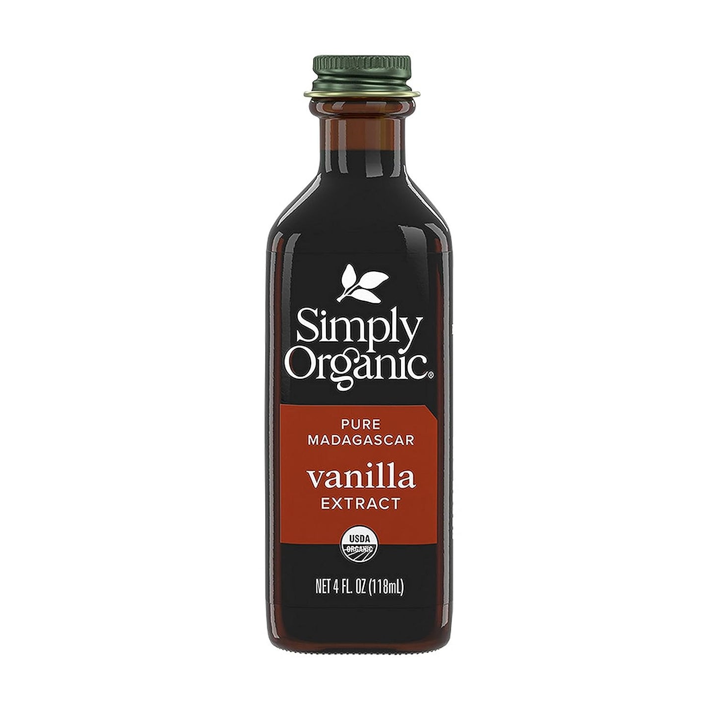 Pure Madagascar Vanilla Extract, 4-Ounce Glass Jar, Certified Organic, Sugar-Fre