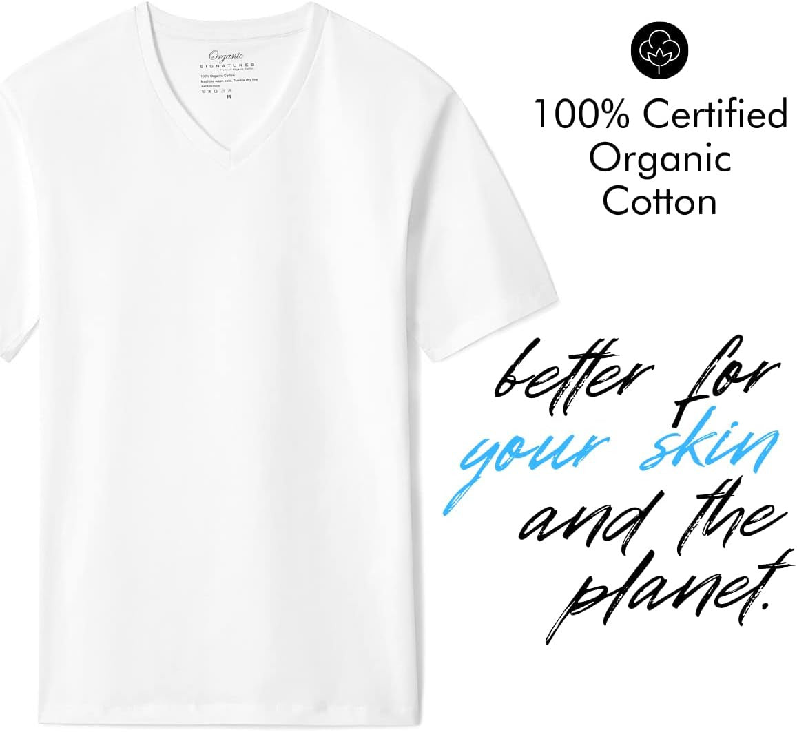 V-Neck 100% Certified Organic Cotton, Soft T-Shirts for Men