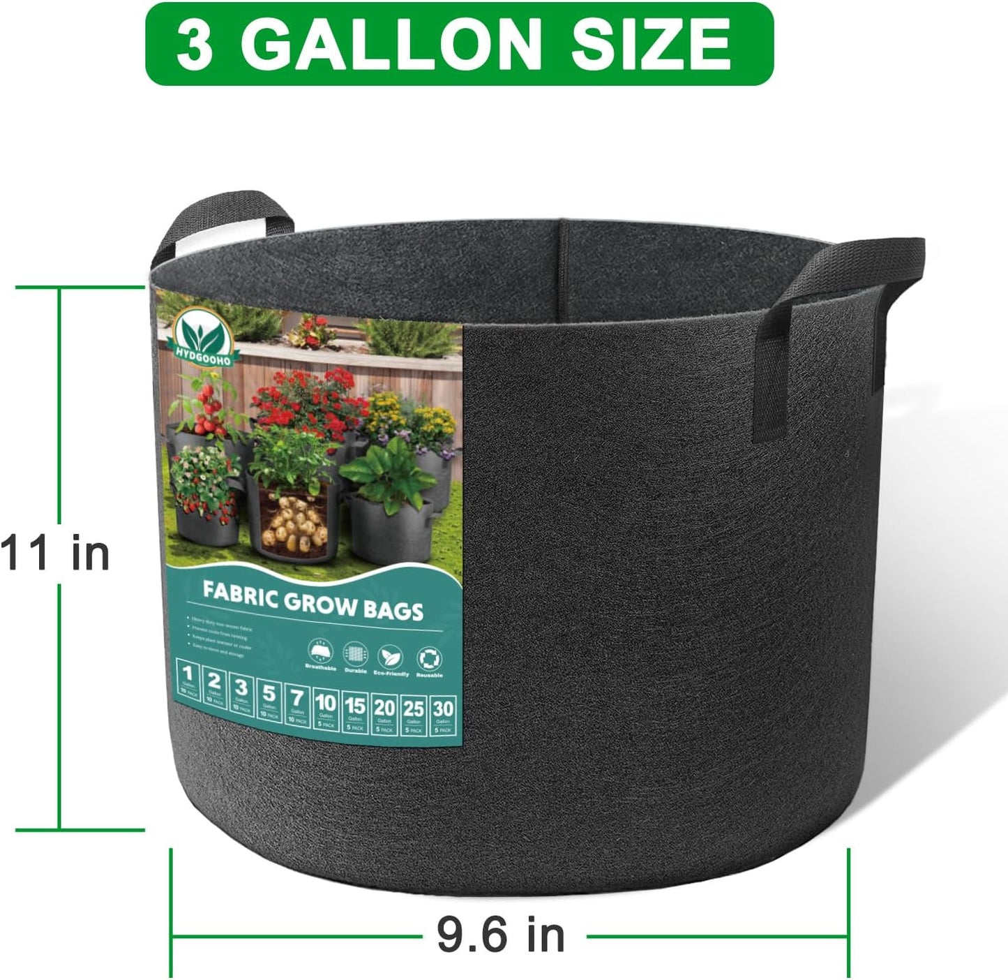 Plant Grow Bags 3 Gallons-10 Pack Multi-Purpose Nonwoven Fabric Pots with Durabl