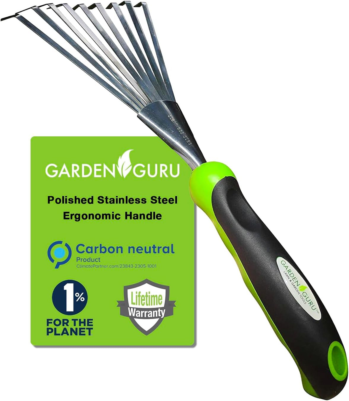 Garden Guru Stainless Steel Hand Rake Soil Tiller with Ergonomic Handle, Great f