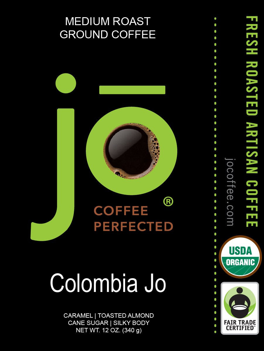 COLOMBIA JO: 12 Oz, Organic Ground Colombian Coffee, Medium Roast, Fair Trade Ce