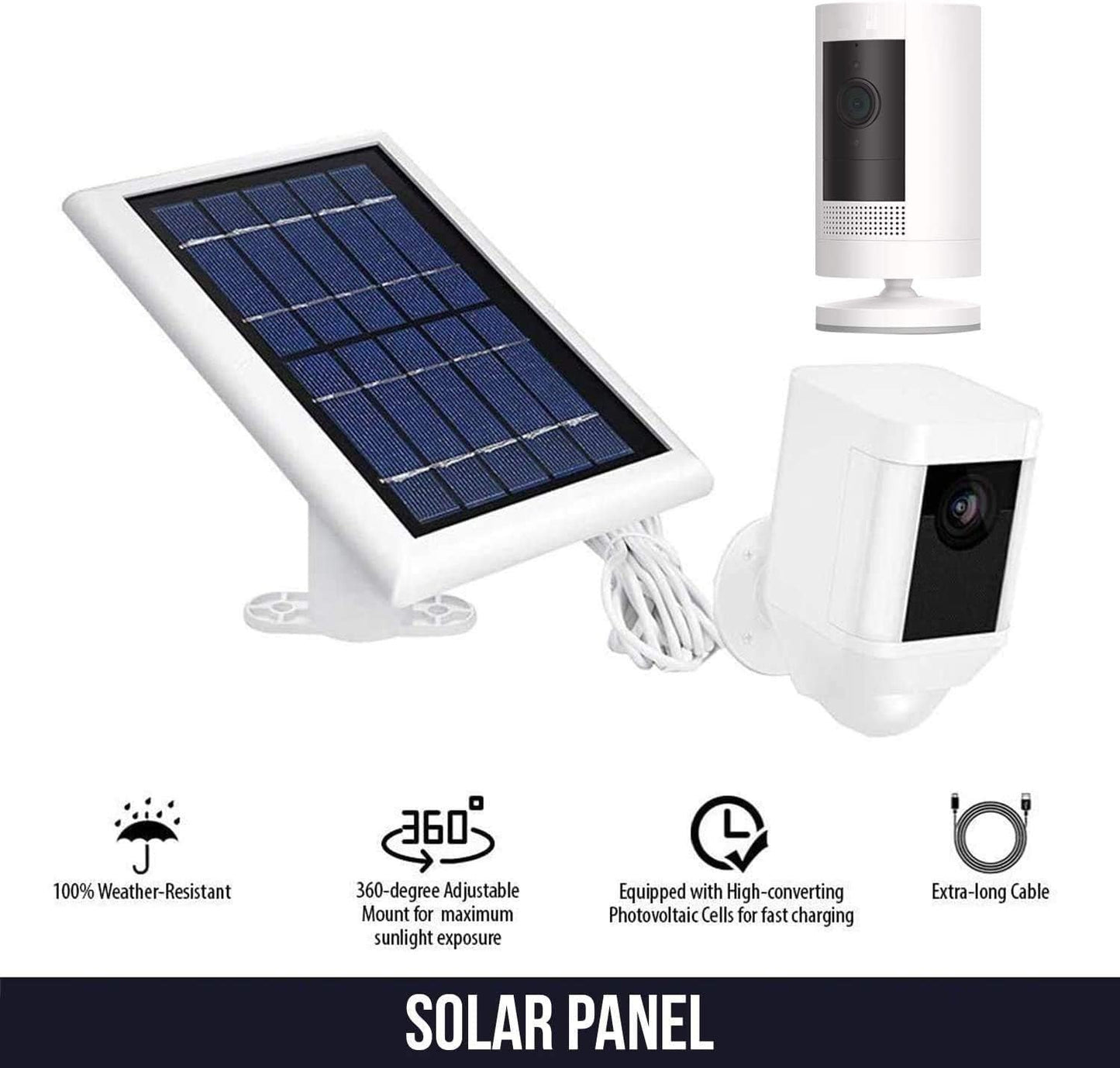 Solar Panel (2W 5V) Compatible with Ring Spotlight Cam Battery/Stick up Cam Batt