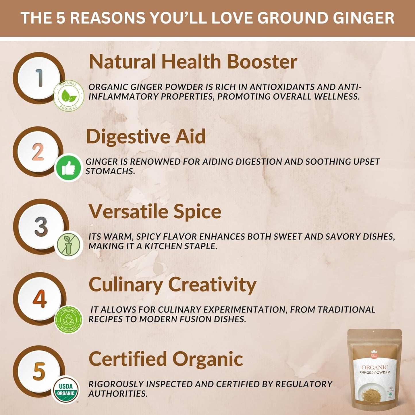 Ginger Root Powder – 16 Oz. – Freshly Ground from Raw, Indian Ginger, Dried Spic