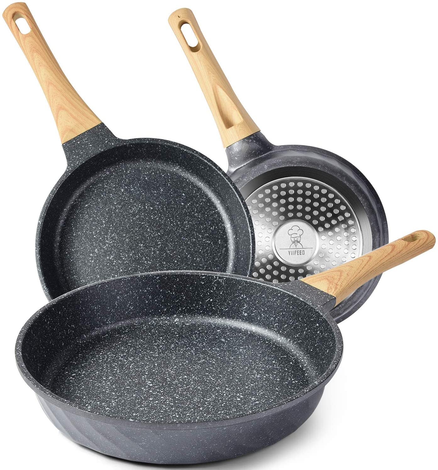 Frying Pans Nonstick, Induction Frying Pan Set Granite Skillet Pans for Cooking