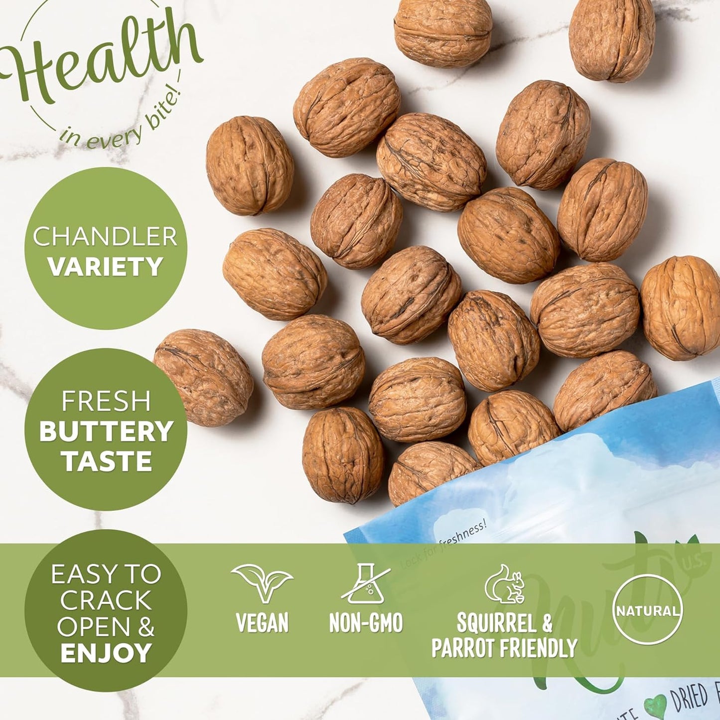 NUTS U.S. - Walnuts in Shell | Grown and Packed in California | Jumbo Size and C