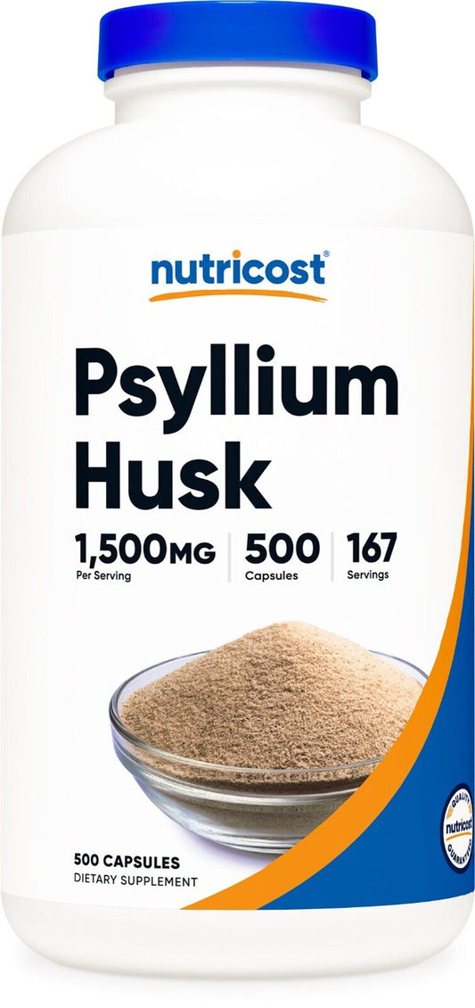 Nutricost Psyllium Husk 1500Mg per Serving, 500 Capsules - Non-Gmo & Gluten Free