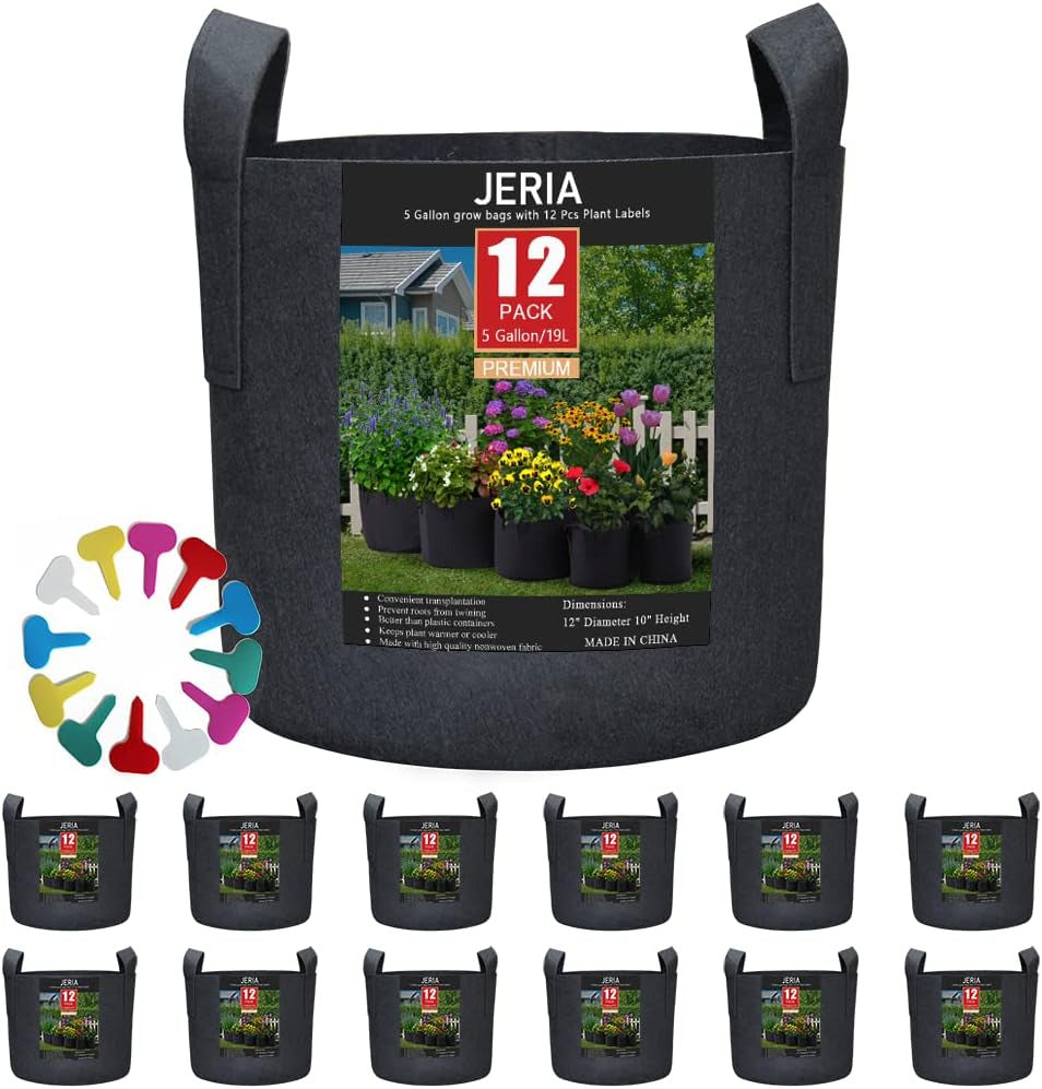 12-Pack 5 Gallon, Vegetable/Flower/Plant Grow Bags, Aeration Fabric Pots with Ha