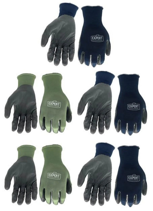 5 Pair Nitrile Garden Gloves, Medium