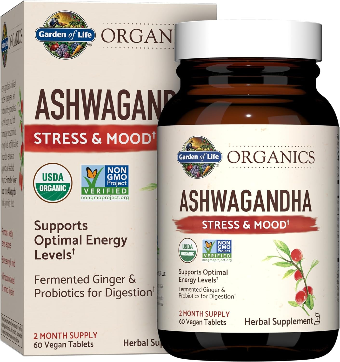 Organics Ashwagandha Stress, Mood & Energy Support Supplement with Probiotics &