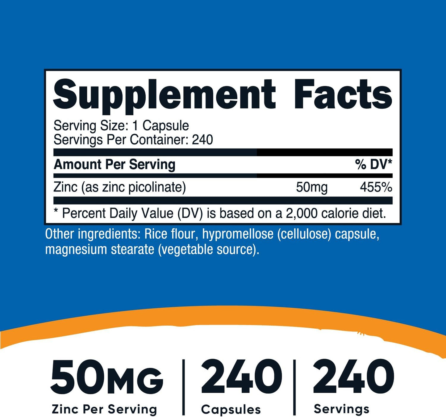 Zinc Picolinate 50Mg, 240 Vegetarian Capsules - Gluten Free and Non-Gmo (240 Cap