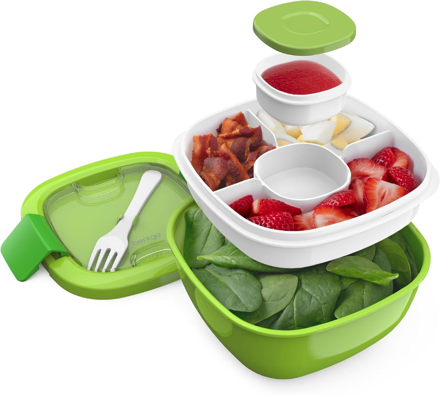 ® All-In-One Salad Container - Large Salad Bowl, Bento Box Tray, Leak-Proof Sauc