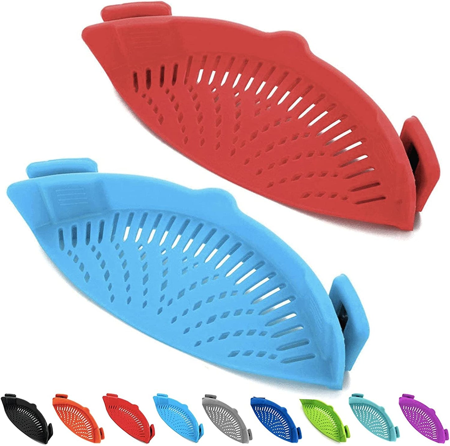 2 Pcs Clip on Strainer, Pot Strainer for Pasta Meat Vegetables Fruit, Silicone S