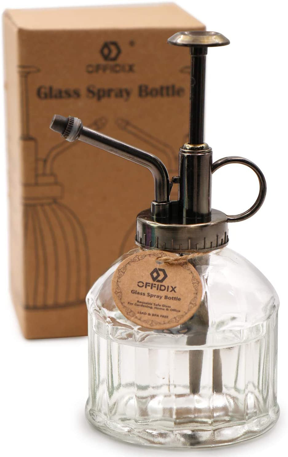 Transparent Glass Watering Spray Bottle,Plant Mister with Plastic Bronze Plastic