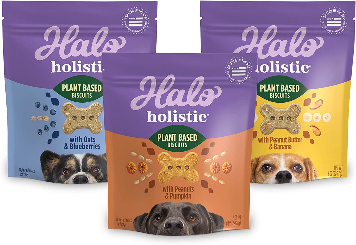 Plant-Based Dog Treats Variety Pack, Oats & Blueberries, Peanut Butter & Banana,