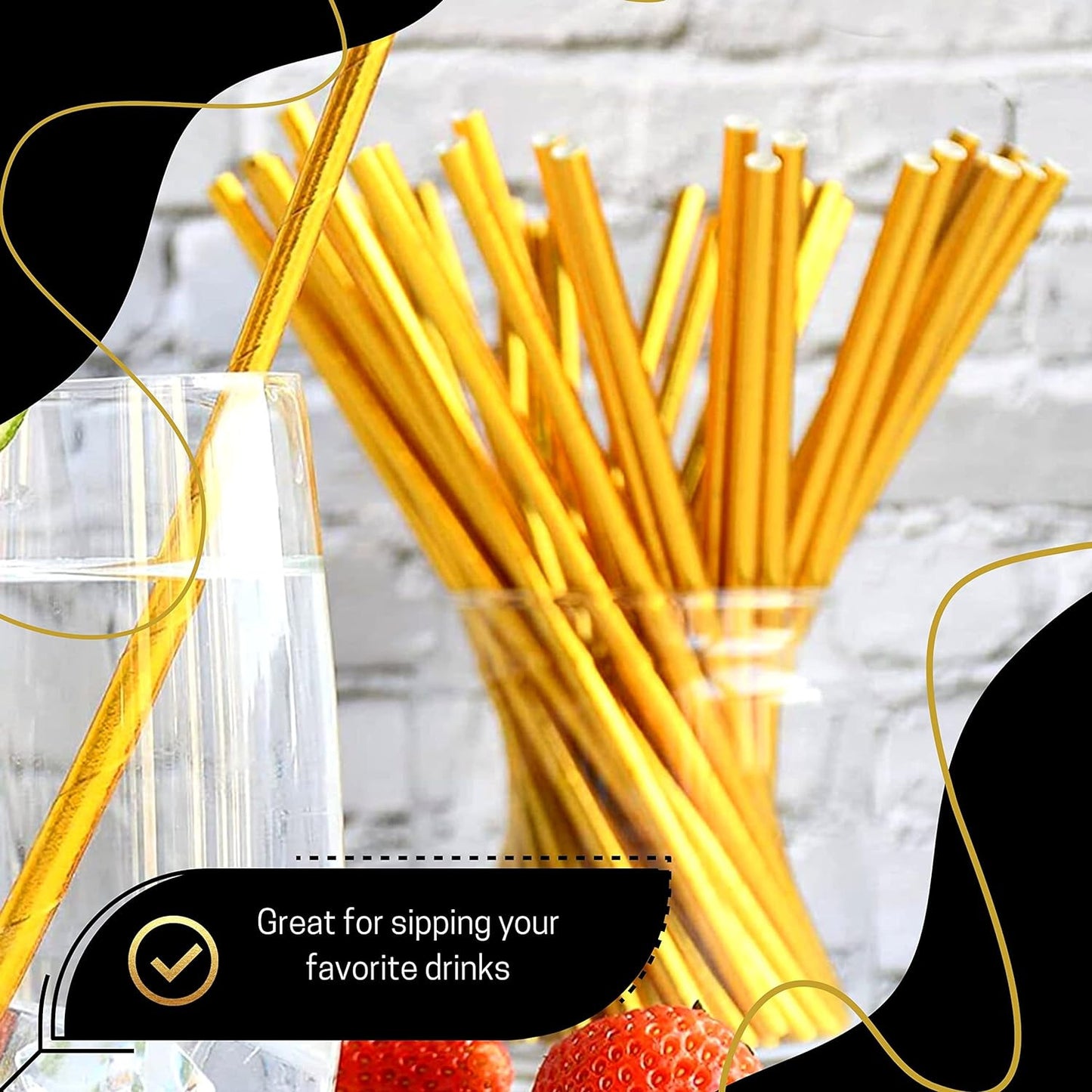 150-Pack Biodegradable Gold Paper Straws - Disposable Drinking Gold Straws - Gol