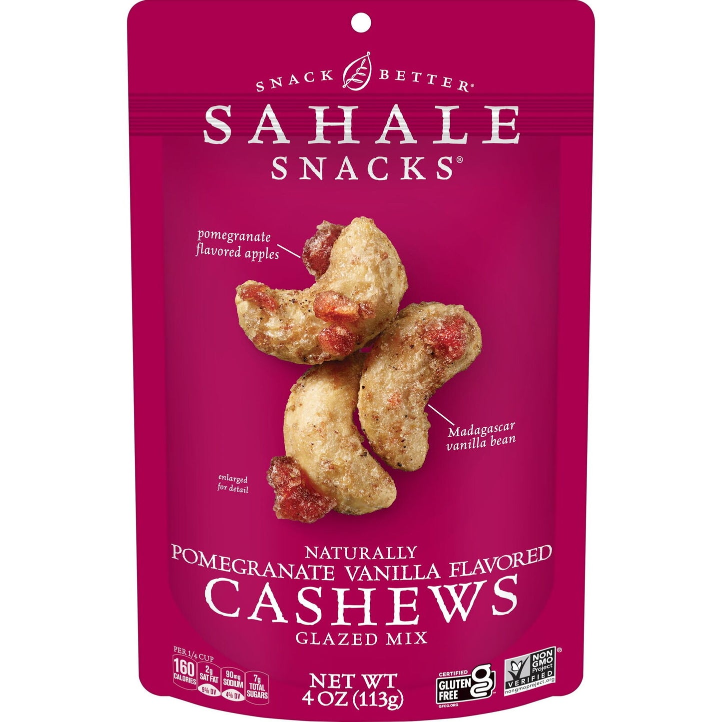 Naturally Pomegranate Vanilla Flavored Cashews Glazed Mix, Gluten-Free Snack, 4-