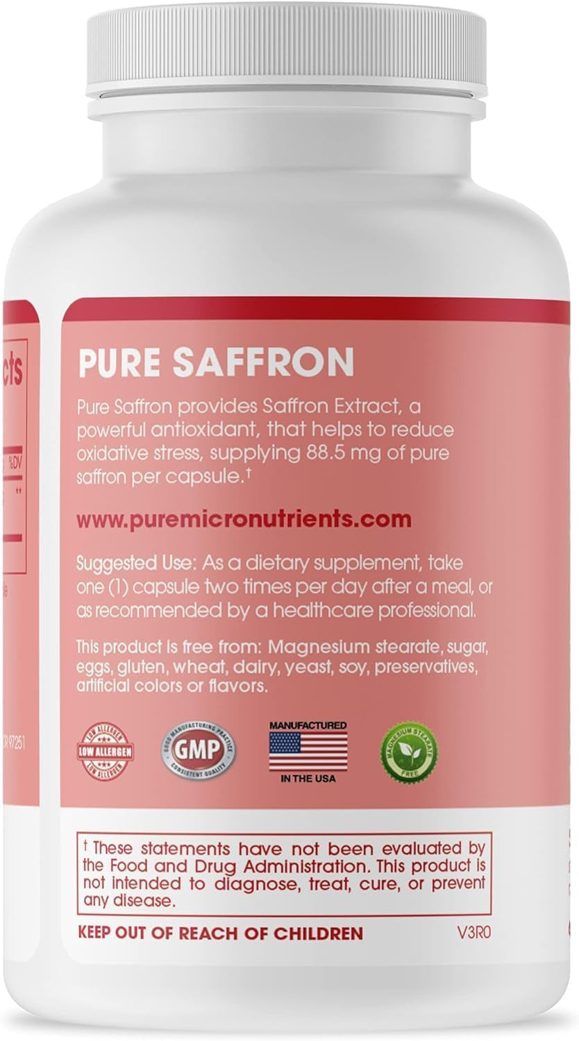 Saffron Supplements - 100% Pure Saffron Extract Capsules - Boost Energy & Mood,