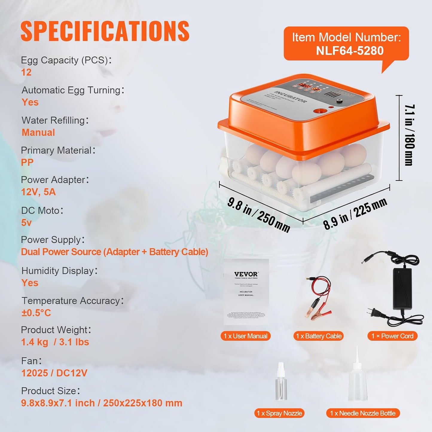 NLF64-5280 Incubators for Hatching, Automatic Turner with with Temperature and H