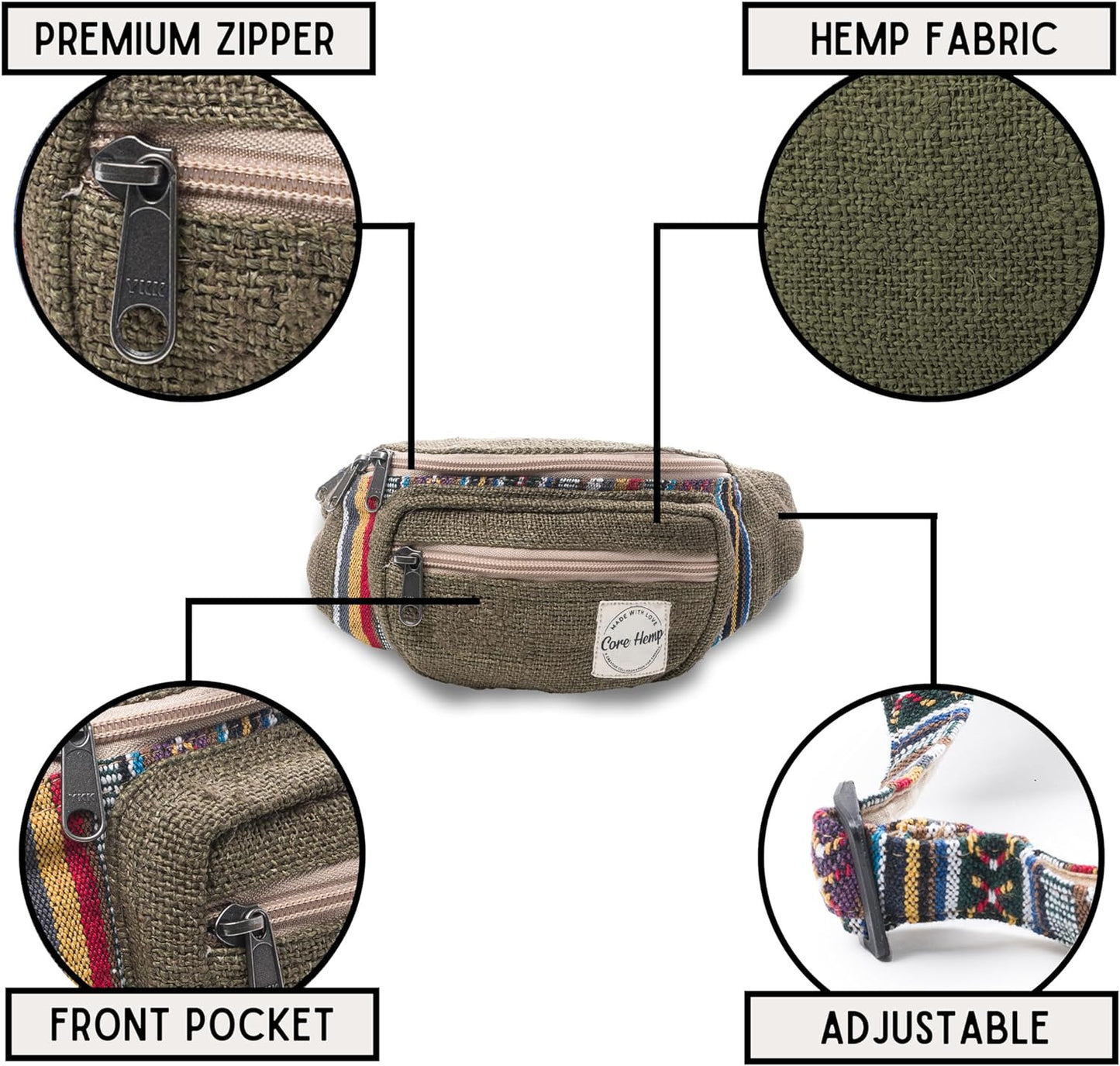 Fanny Pack Waist Hip Bag Handmade from Pure Hemp